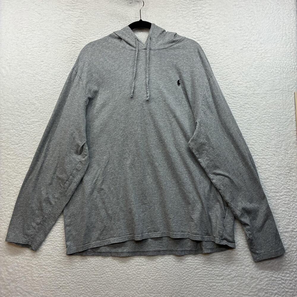 Polo Ralph Lauren Hoodie Mens 2XL Gray Jersey Lightweight Pullover Pony Logo